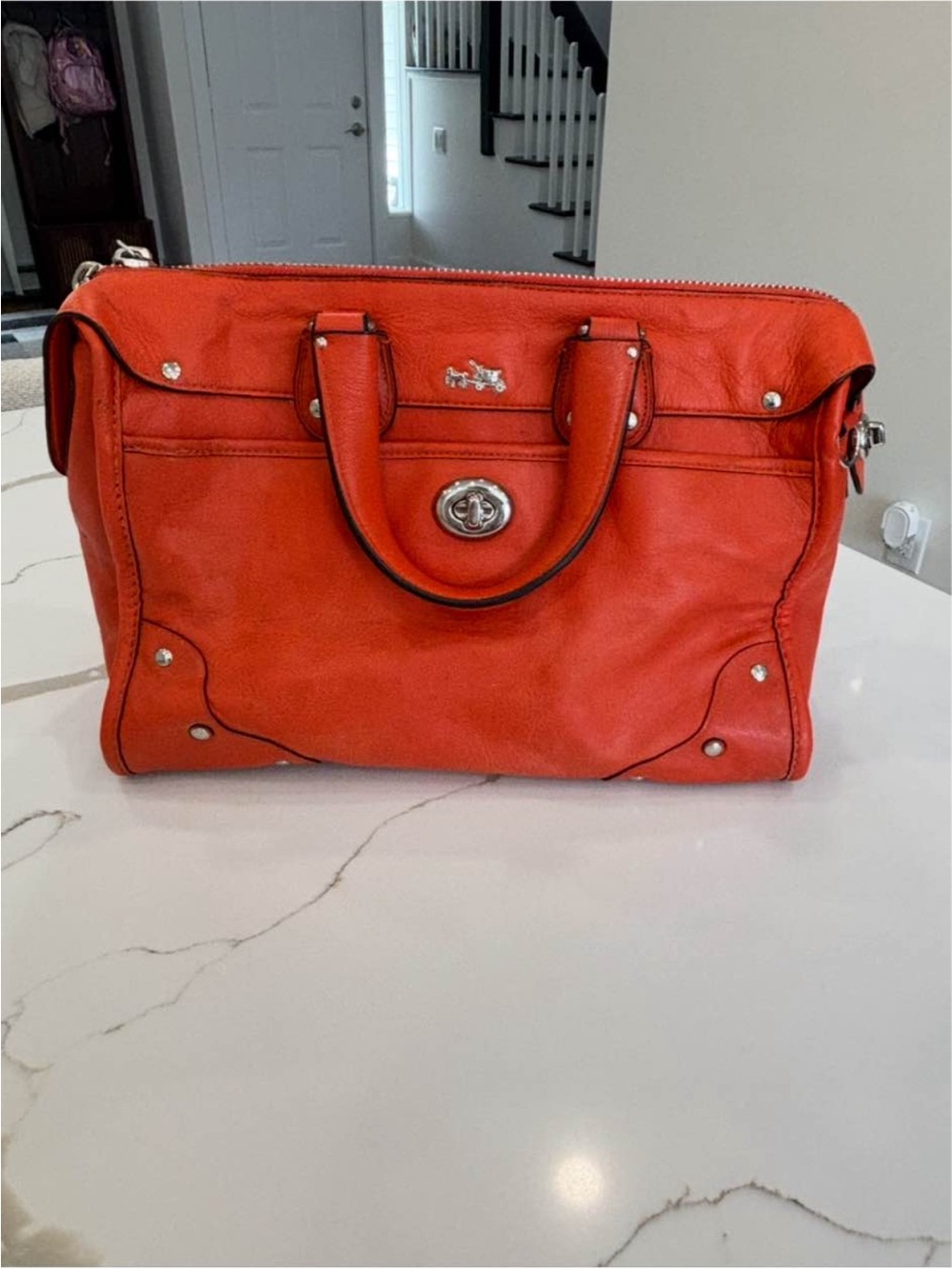 Vintage Coach Rhyder Orange 2 way turn lock leather shoulder strap purse/satchel